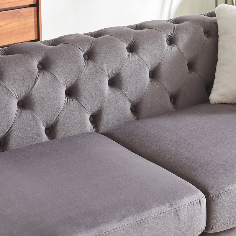 Canapé de luxe en velours touffeté de 82,5 pouces avec 2 coussins et pieds en métal