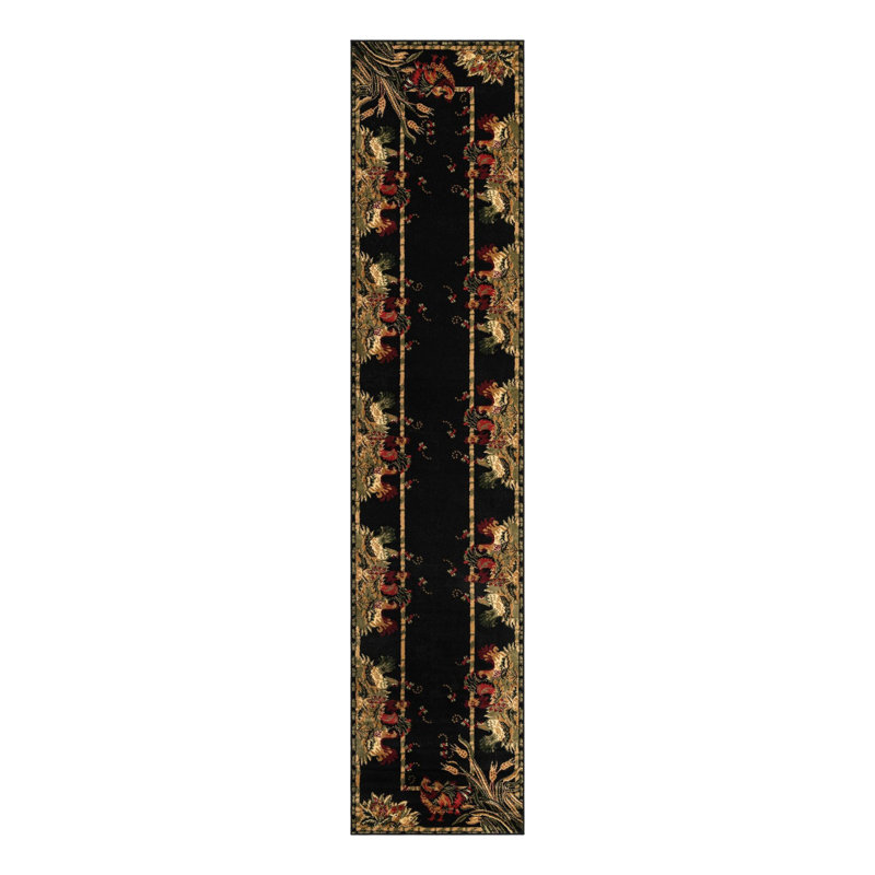 Tapis noir / vert Andersonville, Tapis de couloir 2 pi 7 po x 12 pi, Black/Green