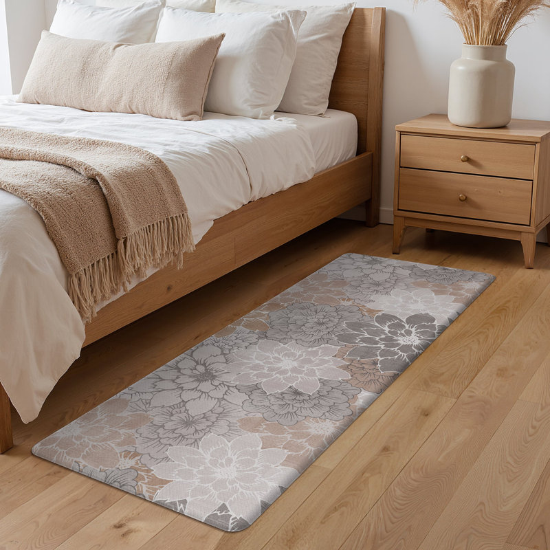 Tapis de cuisine rétro anti-fatigue antidérapant, L 48 po x H 20 po, Gris / blanc / floral brun