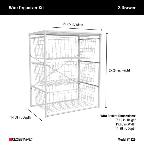 Mainstays 30 4-Drawer Organizer, White Metal Wire Mesh