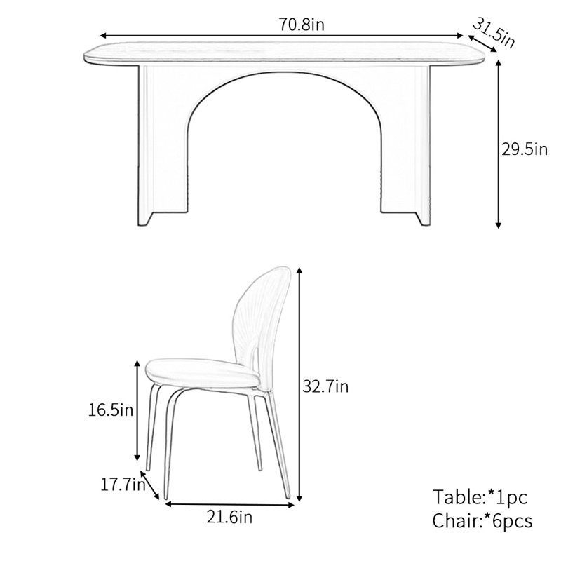 Ensemble de table de salle à manger rectangulaire rétro Retro, H 29,5 po x L 70,8 po x l 31,5 po