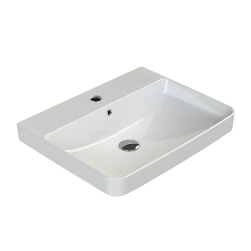 Noura White Ceramic Rectangular Wall-Mount Bathroom Sink