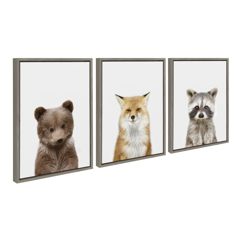 Efren Studio Bear, Studio Fox and Studio Raccoon Framed Canvas by Amy Peterson Art Studio 3 Piece