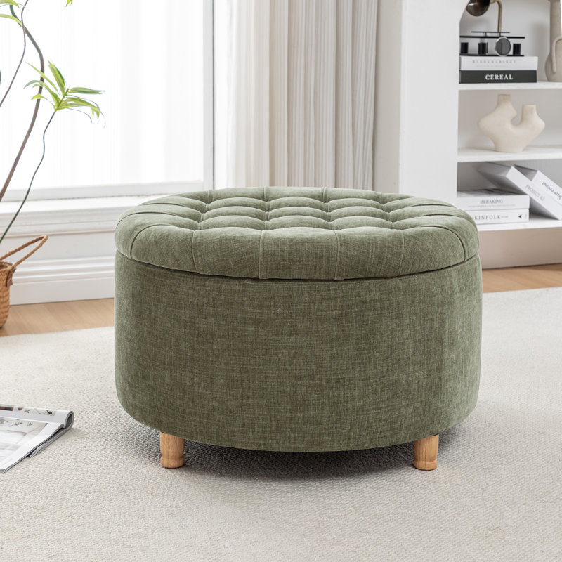 Upholstered Ottoman, Brown, Light Green