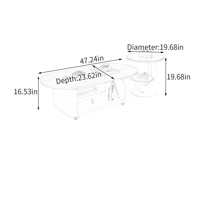 Table basse simple en bois avec tiroirs de rangement, H 16,53 po x L 47,24 po x l 23,62 po, Nut-brown/White
