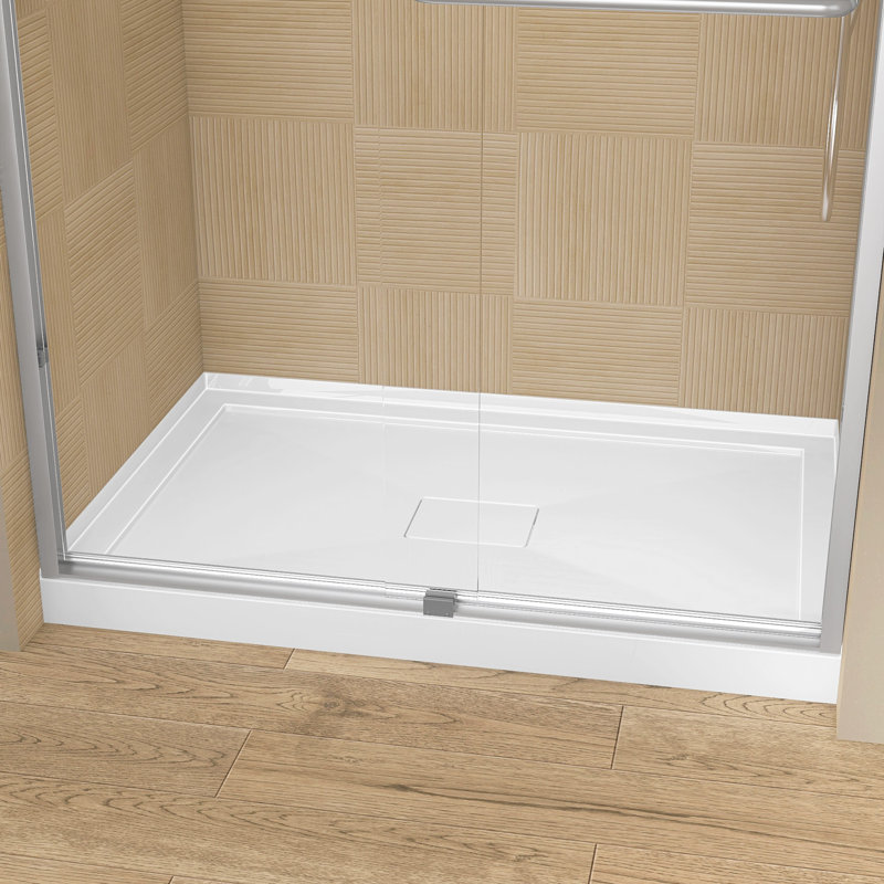 48'' W X 32'' D Alcove Acrylic Shower Base Rectangular Single Threshold White Drop-in Shower Pan with Center Drain Cover