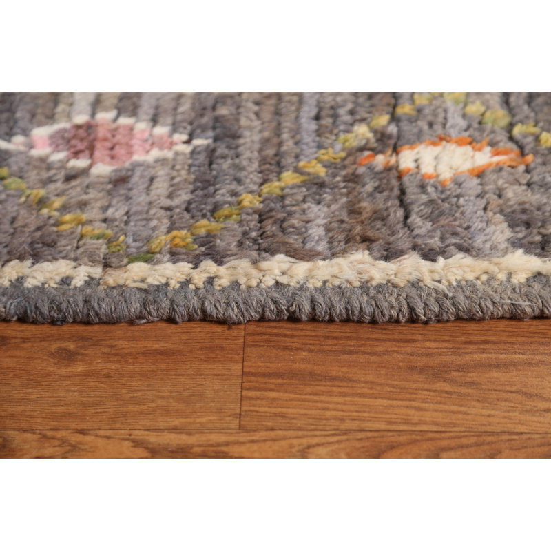Tapis marocain gris en laine gris noué à la main 10 x 12