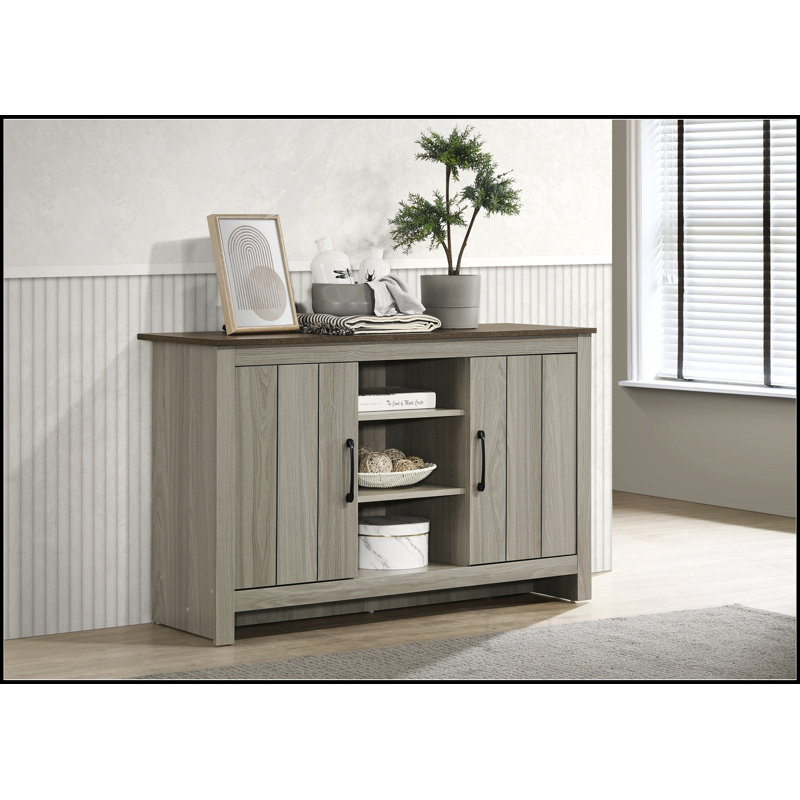 Console en chêne gris de 47 po Nyla, buffet, buffet avec tablettes et portes d'armoire