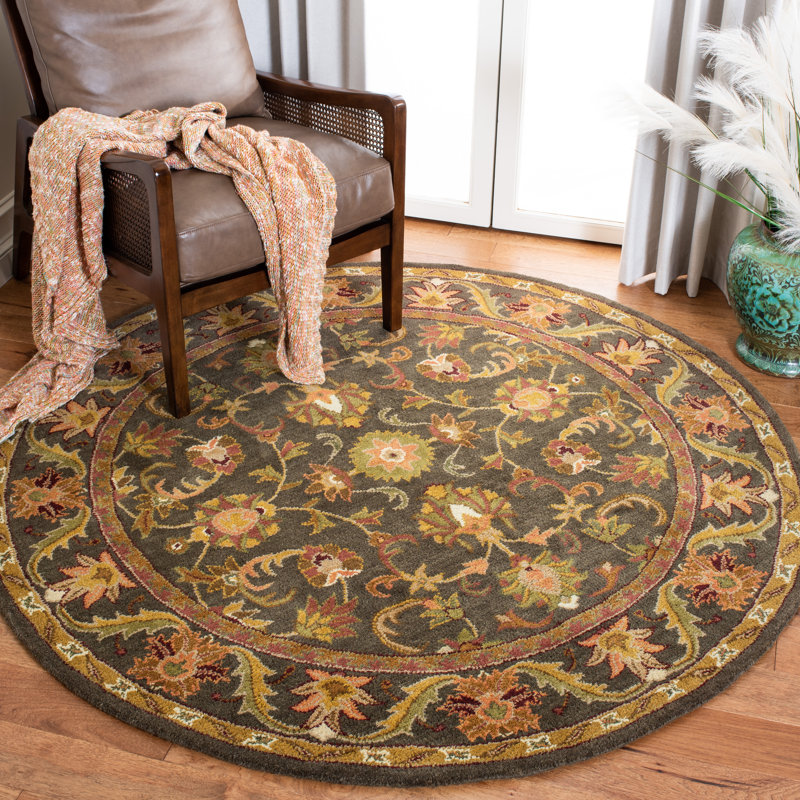 Tapis oriental en laine touffeté à la main Dunbar, Rond 3 pi 6 po
