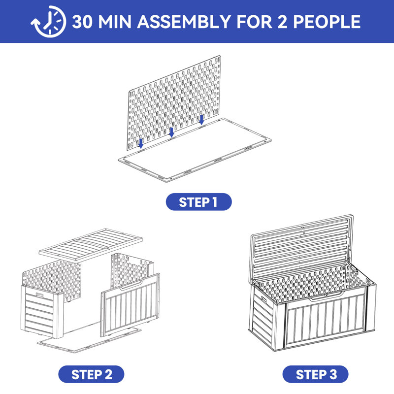 Edrosie Inc 59.1'' W 160 Gallons Water Resistant Resin Lockable Deck Box in White