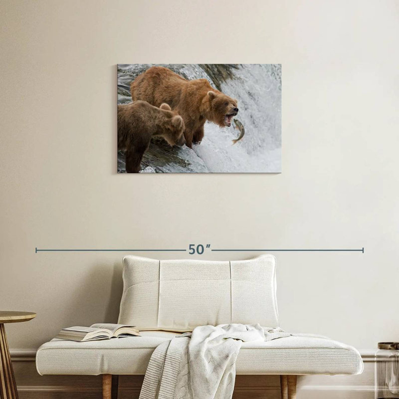 Brampt Grizzly Bears Hunting Fish, 20" H x 30" W