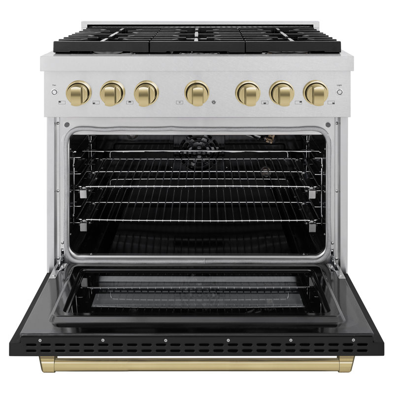 ZLINE Autograph DuraSnow® 36 in. Gas Range w/ Black Matte Door and Gold Accents, Champagne Bronze