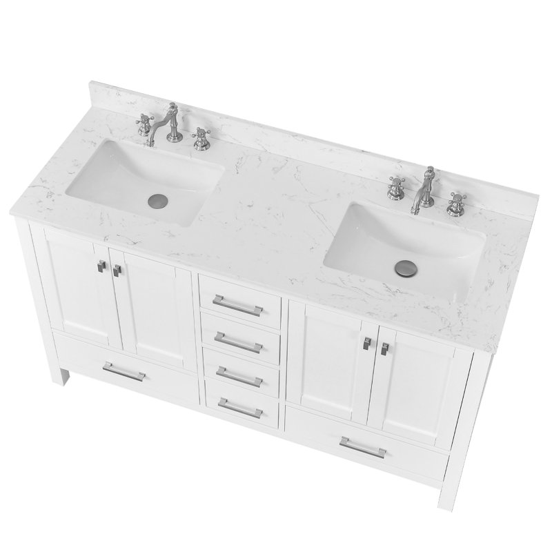 60-inch Bathroom Vanity With Engineered Stone Top, White