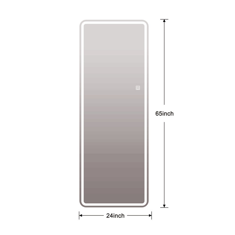 Miroir de plancher pleine longueur 65 po x 24 po à DEL avec miroir de corps entier, miroir mural avec lumières, miroir de coiffeuse, miroir de chambre à coucher avec gradateur et 3 modes de couleur
