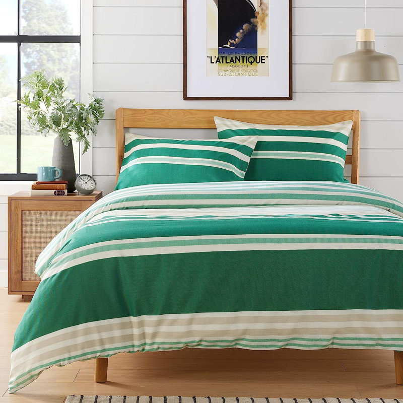 Polyester No Pattern Duvet Cover Set with Pillowcases, Double Duvet Cover Set + 2 Pillowcases, Green