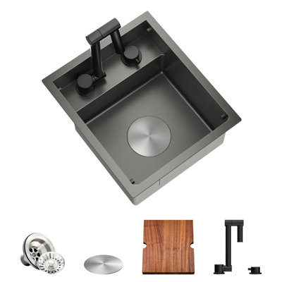 Évier de cuisine pour camping-car, évier de bar encastrable 13 x 15 x 7 po avec planche à découper pliable