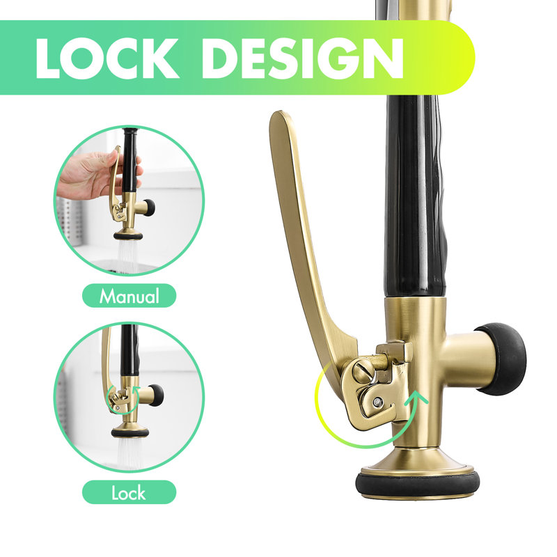 Contemporary Single Hole Kitchen Faucet In Brushed Gold, Pull Down , 500,000 Times Open & Shut Durability Commercial Gold Sink With Easy Diy Setup, Stable Water Temperature