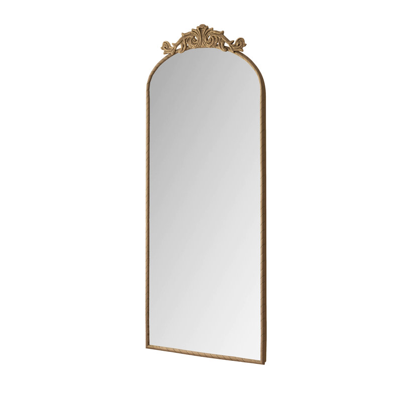 58"X24" Arched Full Body Mirror With Vintage Ornate Carved Applique On Top, Hanging Wall Mounted Mirror, For Living Room Bedroom Retro Home Decor Mirror