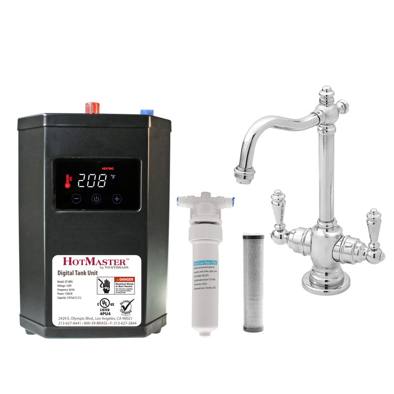 Victorian 9" 2-Handle Hot and Cold Water Dispenser Faucet with Heating Tank and Filter System, Polished Chrome