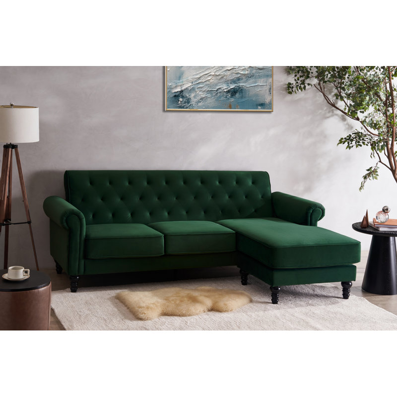 Petoskey 3 Seater Velvet Sofa & Chaise, Green
