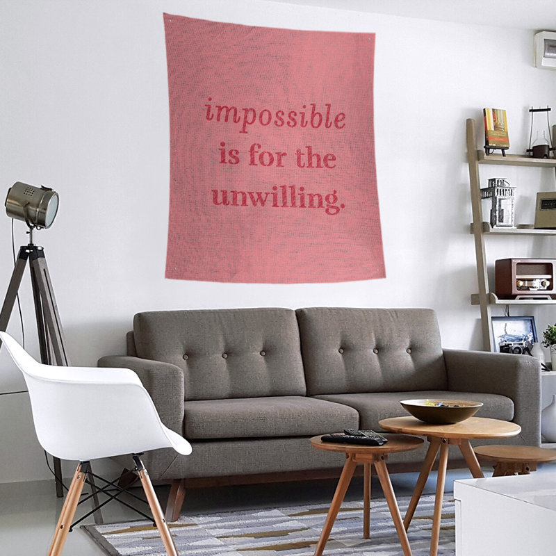 Tapisserie quote « impossible à écrire » en polyester, H 80 po x l 68 po, Rouge