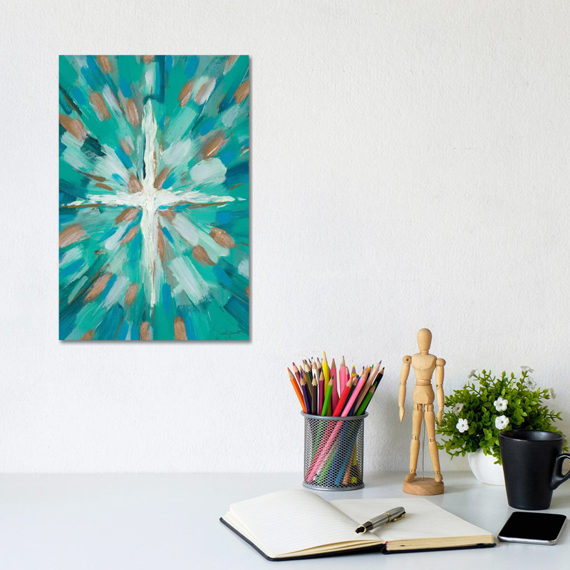 Teal Glory by L. Hewitt - Wrapped Canvas Painting, 20.32 cm H x 30.48 cm W