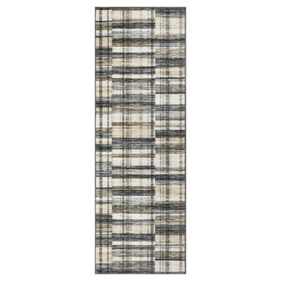 Modern Machine Washable Plaid Floor Cover with Non-Slip Backing, Stain-Resistant Low Pile Indoor Mat, Farmhouse Accent Carpet