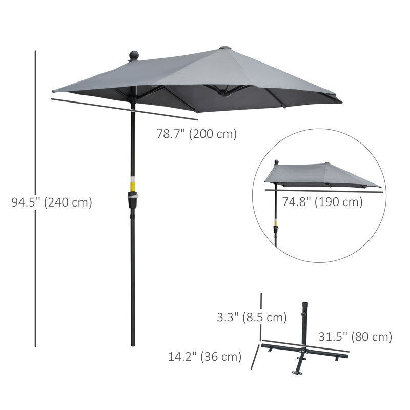 Parasol de patio 6,6 x 6 pi avec auvent double face, gris foncé, Gris
