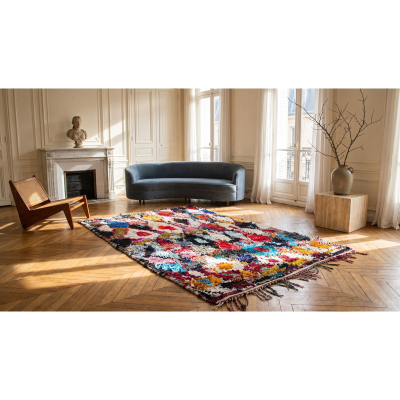 Antique Moroccan - Boucherouitte Hallway Runner Wool Multicolor Rug
