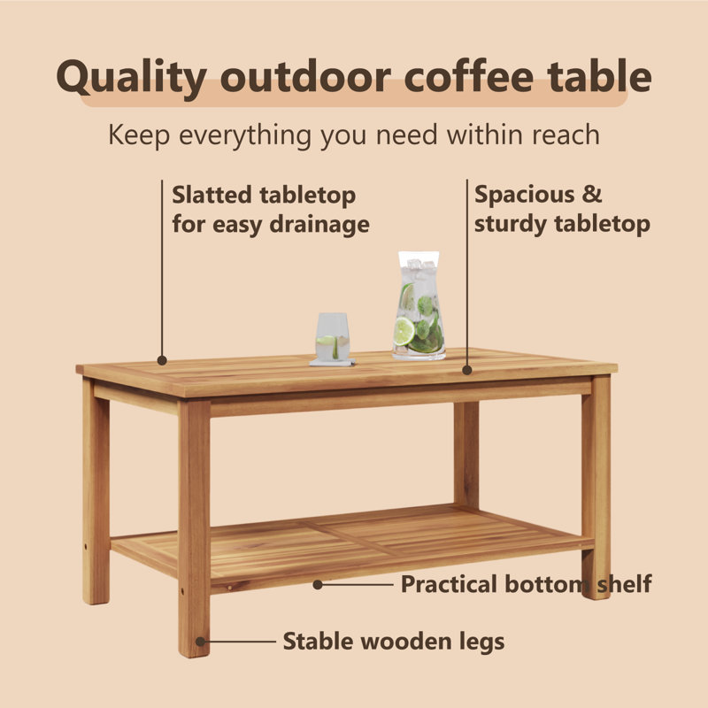 Table basse vidaXL en bois de teck massif brun 35,4 po x 19,7 po x 17,7 po, 17.7" H x 35.4" L x 19.7" W