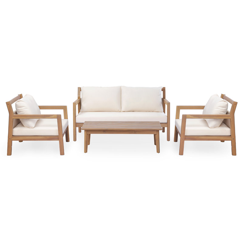 Ensemble de conversation d'extérieur en bois d'acacia pour 4 personnes Norza avec coussins hydrofuges