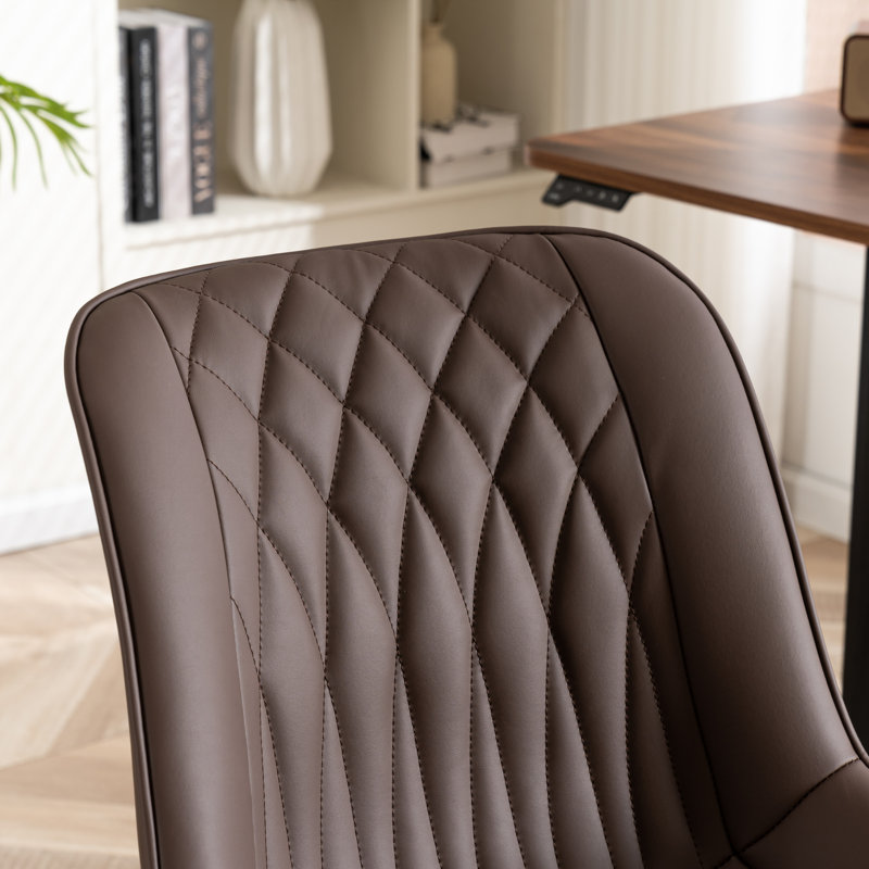 Armless Swivel Office Chair Faux Leather Upholstered Waterproof Desk Chair Ergonomic Adjustable Computer Chair, Brown