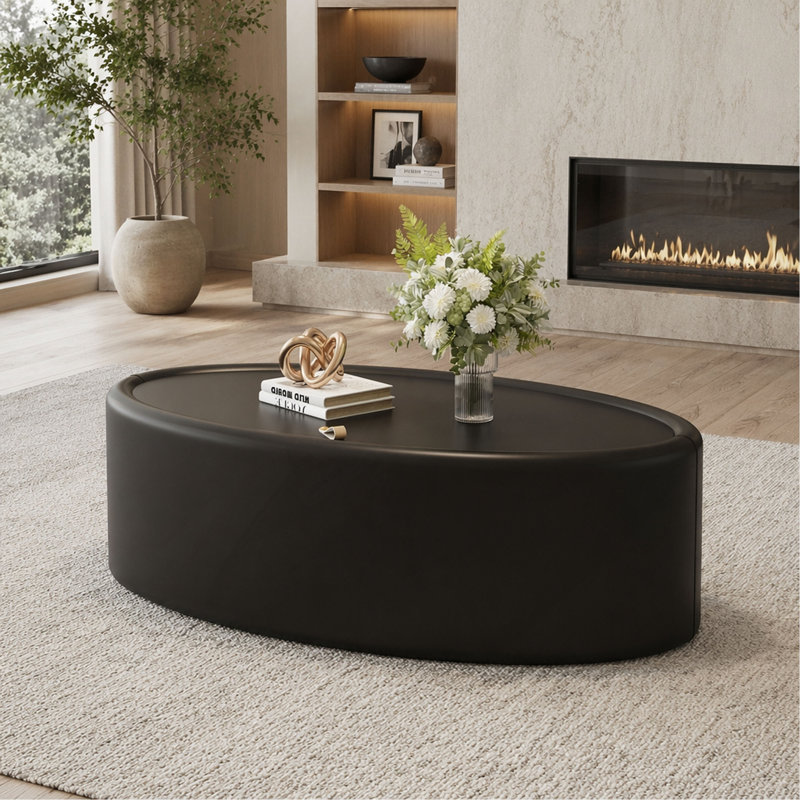 Table basse ovale de 46 pouces, table d'appoint moderne et multifonctionnelle noire pour salon, chambre à coucher, appartement, bureau à domicile, assemblage facile