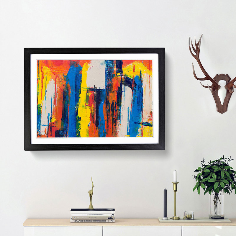Abstract Art Painting Vol.127 by S.Johnson - Picture Frame Painting Print, 36cm H x 48cm W x 2cm D, Black Framed