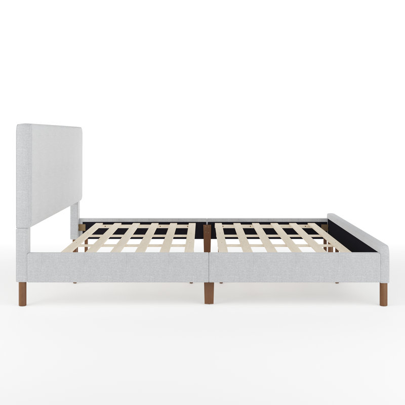 King Gray Linen Upholstered Platform Bed with Wood Frame