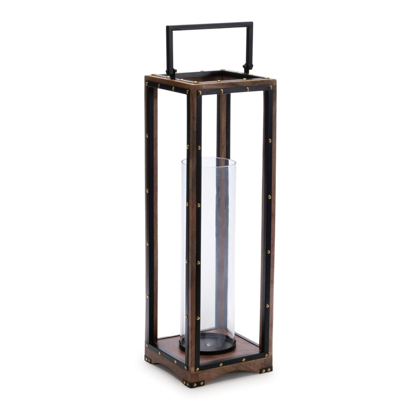 Porte-bougie de table 25 po en métal et bois massif noir et brun