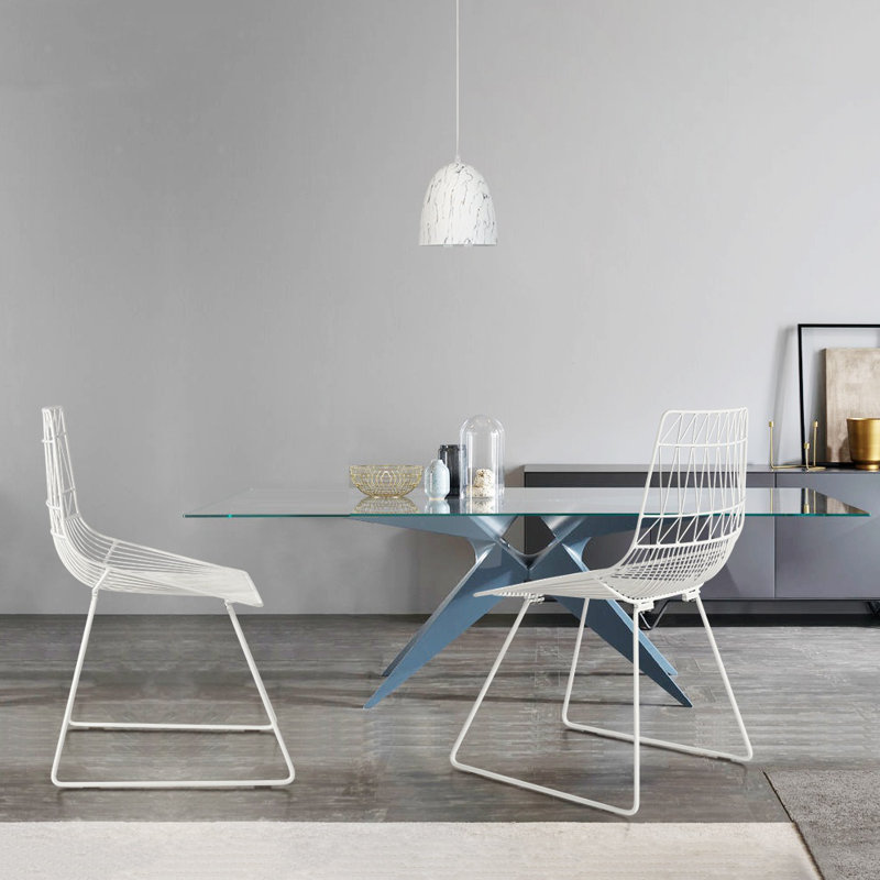 Samir Metal Cross Back Side Chair in White