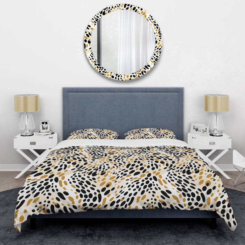 Imprimé de guépard beige et noir - Ensemble de housse de couette géométrique - Polyester en microfibre