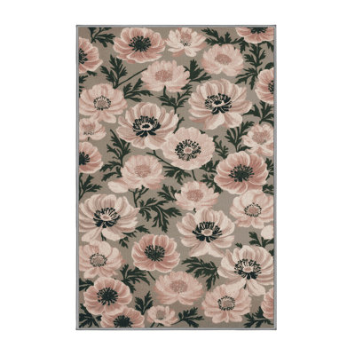 Machine Washable Botanical Gray Area Rug