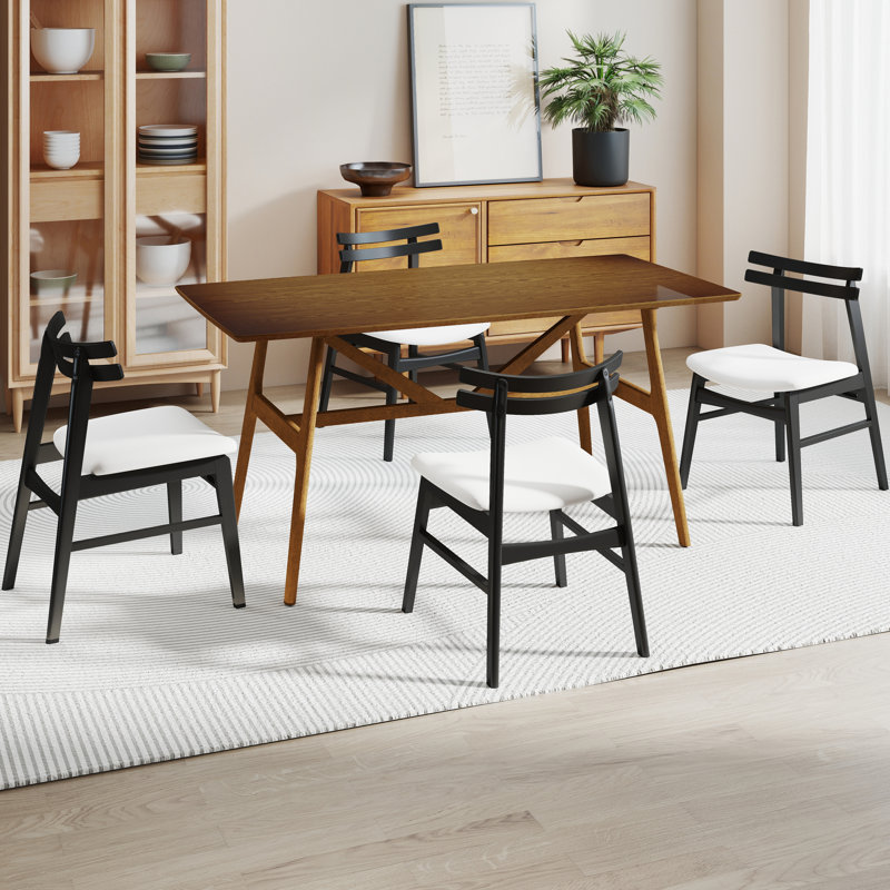 Ensemble de table de salle à manger rectangulaire moderne avec chaises d'appoint rembourrées avec dossier incurvé et pieds en bois massif pour la salle à manger / salon