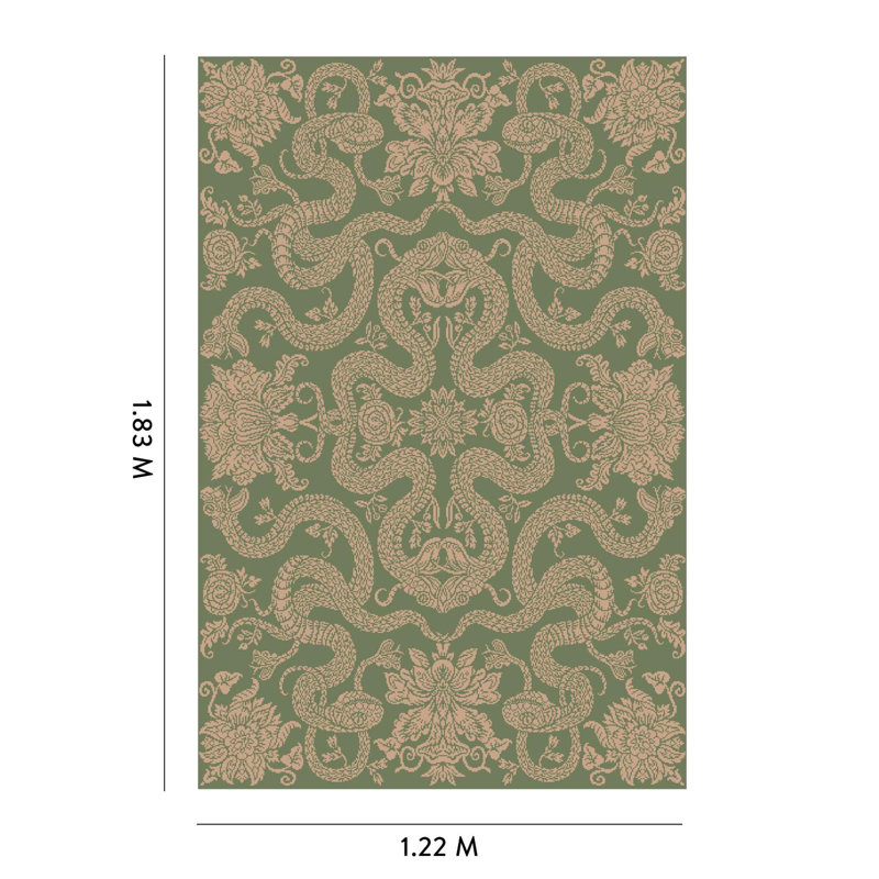 Anaconda Machine Woven Wool Oriental Area Rug in Sage/Dusky Pink
