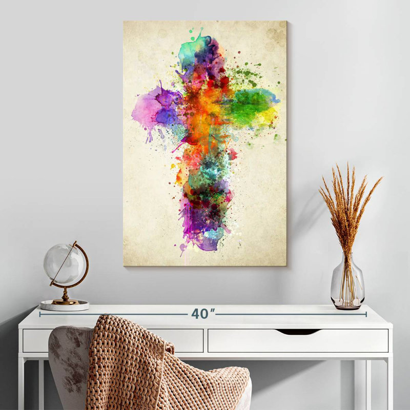 Adella Paint Splatter Cross, 30" H x 20" W