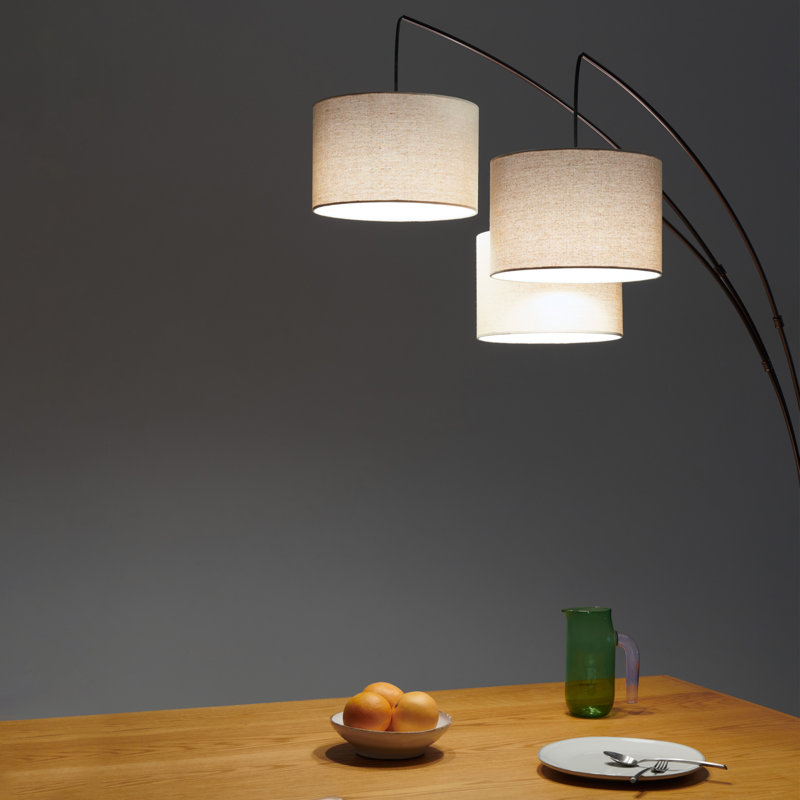 Bronze Trilage 84" Adjustable 3-Light LED Floor Lamp with Beige Shades