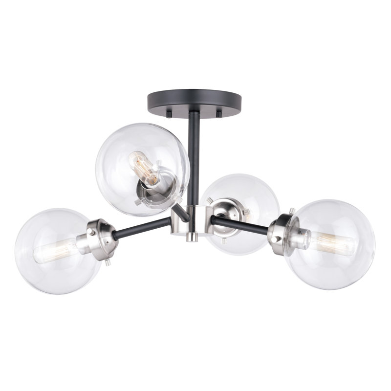 Blevins Glass Semi Flush Mount, Satin Nickel, 10.5" H x 20" W x 20" D