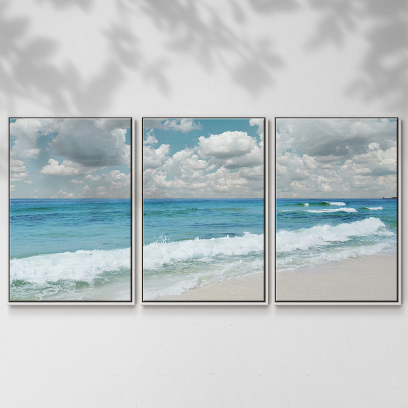 «Beach Bliss», reproduction sur toile 3 pièces, H 40 po x l 78 po x P 2 po, Blanc