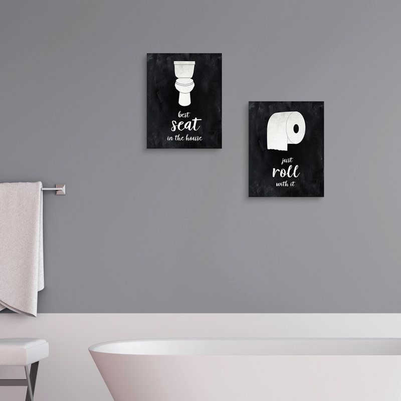Best Seat & Roll - 14x11" Funny Bathroom Toilet Wall Art Canvas Print Decor, 2 Piece Artwork Set
