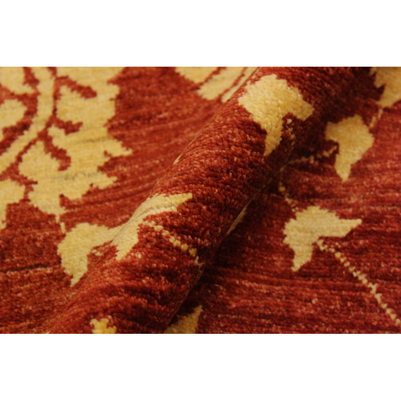 Tapis rouge / doré en laine noué à la main à motif floral de 3 pi 7 po x 6 pi 0 po Bobby