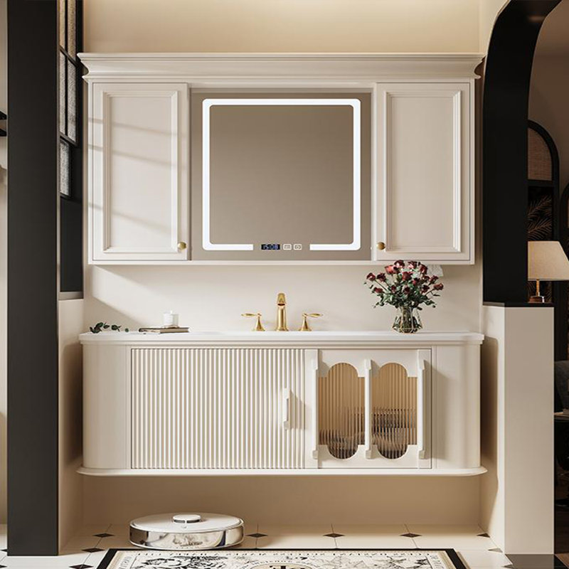 French style multifunctional bathroom cabinet, 59", White