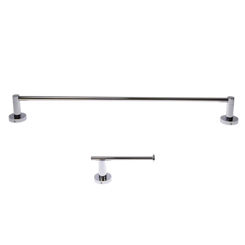 Polished Chrome Bathroom Towel Bar and Toilet Paper Holder Set