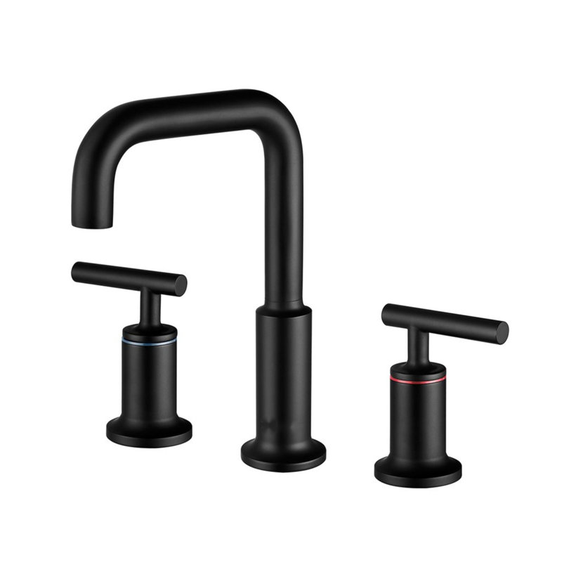 Widespread Bathroom Sink Faucet With With CUPC Water Supply Hose And Cartridge, Matte Black